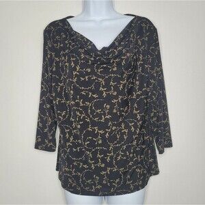 Vintage 90s black gold tan whimsigoth witchy  cowl neck stretch top size large